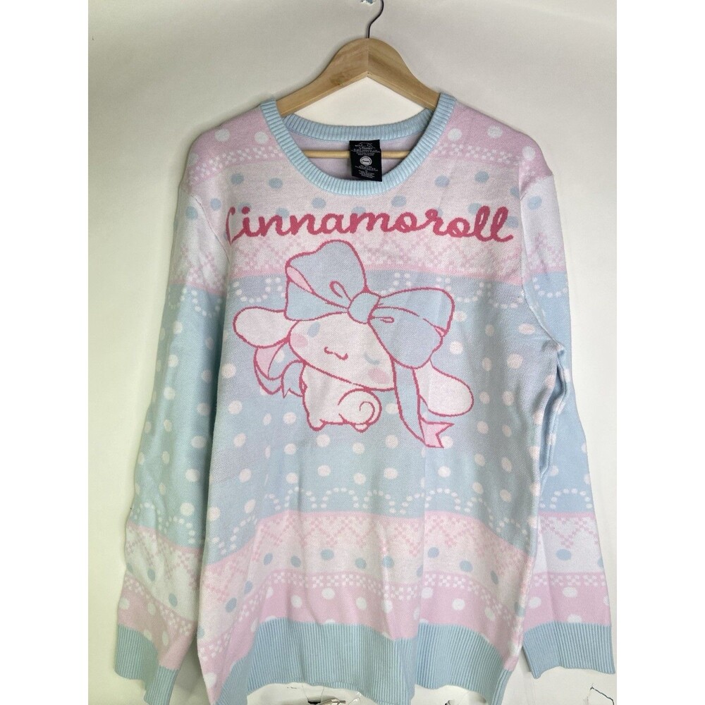 Sanrio Cinnamoroll Kawaii Knit Pastel Blue Pink Long Sleeve Sweater Womens XL